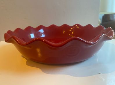 Emile Henry French Ceramic Artisan  apple Embossed Ruffled Pie Dish