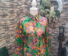 vintage 60s green floral sheer blouse