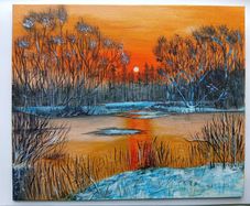 Original Sunset Landscape Acrylic Painting
