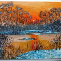 Original Sunset Landscape Acrylic Painting