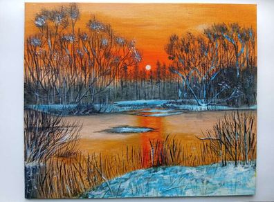 Original Sunset Landscape Acrylic Painting