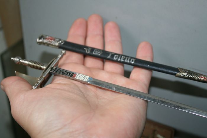 Vintage Miniature Toledo Damascene Sword Letter Opener 1960's Brass and Steel - 9"