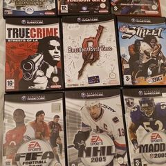Nintendo GameCube. Controllers x2. Memory card x2. Games x9.