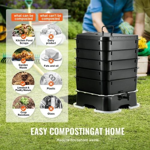 5-Tray Worm Composter, 50 L Worm Compost Bin Outdoor and Indoor, Sustainable Design Worm Farm