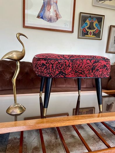 Vintage Rare Mid Century Sherborne Style Footstool with Atomic Legs 1960s