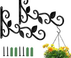 Hanging Basket Bracket 2 Pcs Plant Hooks, Hanging Basket Brackets Outdoor Metal Garden Hanging Hook Wall Plant Hanger Brackets for Hanging Plants Lanterns Bird Feeders Fence (Black)