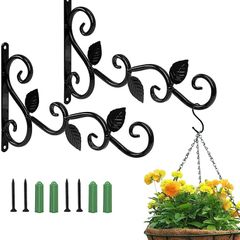 Hanging Basket Bracket 2 Pcs Plant Hooks, Hanging Basket Brackets Outdoor Metal Garden Hanging Hook Wall Plant Hanger Brackets for Hanging Plants Lanterns Bird Feeders Fence (Black)
