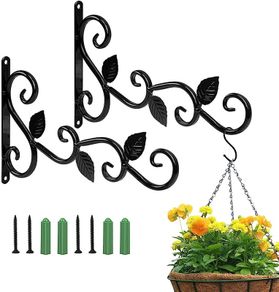 Hanging Basket Bracket 2 Pcs Plant Hooks, Hanging Basket Brackets Outdoor Metal Garden Hanging Hook Wall Plant Hanger Brackets for Hanging Plants Lanterns Bird Feeders Fence (Black)