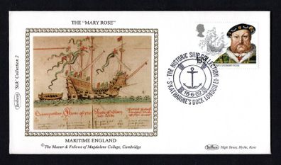 1982 Great Britain Benham Silke Cover showing The "Mary Rose" tying 15 1/2p Henry VIII and Mary Rose Commemorative stamp
