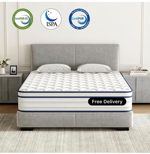 King Mattress, Memory Foam 7-Zone Pocket Spring hybrid Mattress 150x200x25cm, Medium Firm Feel for Pressure & Back Pain Relief, Motion Isolation, Mattress In a Box