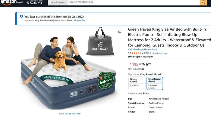 Haven King Size Raised Air Bed with Built-In Electric Pump