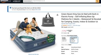 Haven King Size Raised Air Bed with Built-In Electric Pump
