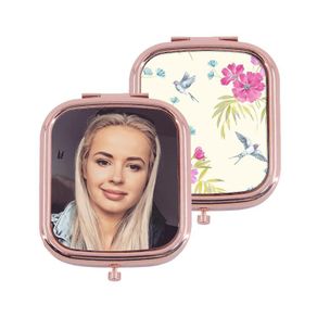 Personalised with photo or image Square Compact Pocket Mirror - Gold and rose gold colors