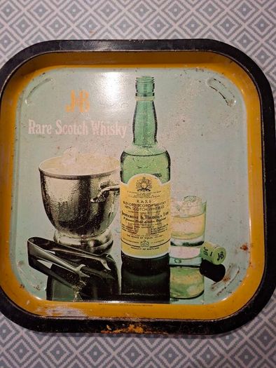 Antique J&B Rare Scotch whiskey metal tray