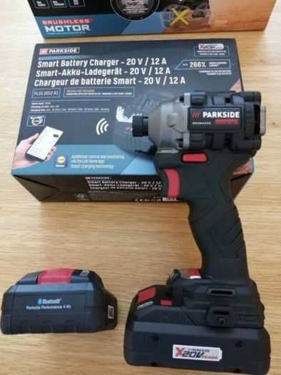 Parkside Performance X20V Cordless Brushless Impact Driver 226NM 1/4 Hex. 12AH 8AH 4AH X20V Smart Bluetooth Batteries 12A X20V Smart Bluetooth Super FAST Charger. 2x 4.5A X20V Dual Fast Charger. 4.5A X20V Fast Charger PDSSAP 20-Li D3