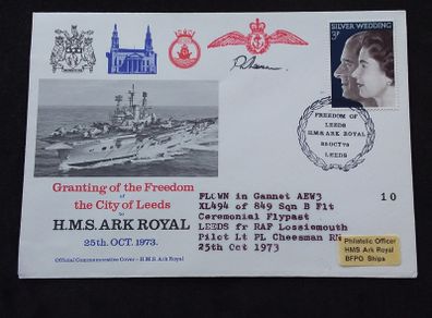 Great Britain Stamps : HMS Ark Royal - Freedom of The City of Leeds , " Signed " Commemorative Cover , 1973
