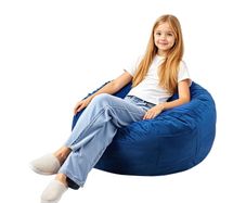 Bean Bag Chair, 3 feet Round Bean Bag Chair with Removable and Washable Cover, 25D Memory Foam Filled with Soft and Smooth Dutch Velvet, Bean Bag for Bedroom or Playroom, Blue