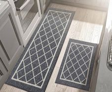 Kitchen-Rugs-Non-Slip-Kitchen-Mats-for-Floor Machine Washable Kitchen Mats 2 Pieces Grey Kitchen Runner Carpet with TPR Backing, Rolled Packaging, 60X89cm+60X152cm
