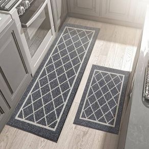 Kitchen-Rugs-Non-Slip-Kitchen-Mats-for-Floor Machine Washable Kitchen Mats 2 Pieces Grey Kitchen Runner Carpet with TPR Backing, Rolled Packaging, 60X89cm+60X152cm