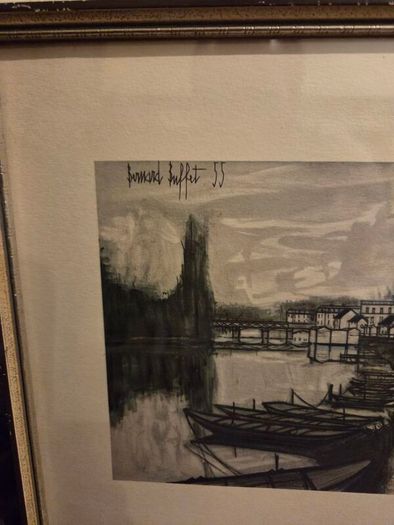 1955 Lithograph by Bernard Buffet "Bords De Marne" Framed