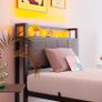 3ft Single Bed Frame with Storage Headboard,LED Lights,Metal Upholstered Platform Bed Frame with Charging Image 3