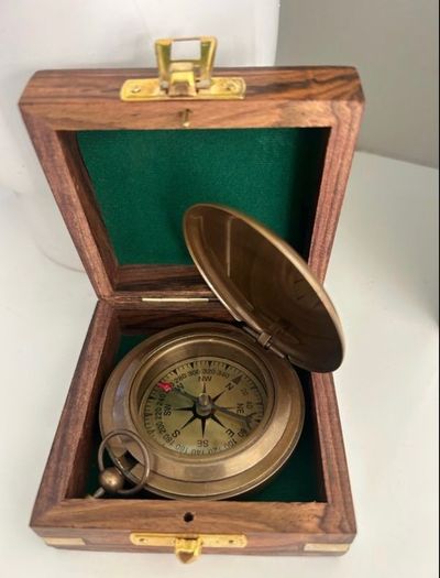 Post 5 euro extra   vintage reproduction compass hitler Solid Brass Push Button Compass Antique 3 Inch Nautical With Wooden Box