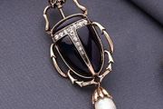 Art Deco Style Beetle Black Scarab Pearl Brooch Pin