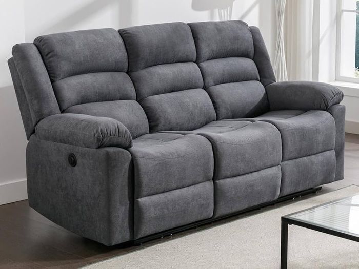 3 Seater Fabric Recliner Sofa, Grey