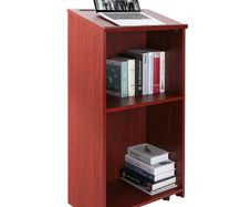 Podium Stand, 47 in Hostess Stand with 4 Rolling Wheels, Wood Podium with Storage Shelves, and Slant Desktop, Lecterns & Podiums for Church