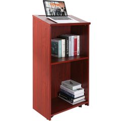 Podium Stand, 47 in Hostess Stand with 4 Rolling Wheels, Wood Podium with Storage Shelves, and Slant Desktop, Lecterns & Podiums for Church