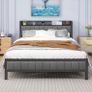 Double Bed Frame with Wooden Storage Headboard Shelf Image 9