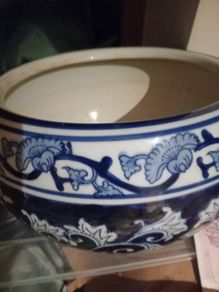 Large Chinese Vintage Cobalt Blue and White Bowl