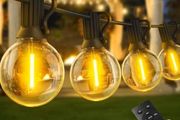 Outdoor Festoon Light Mains Powered with Timer &amp; Dimmable 15M String Lights LED Bulb Shatterproof, Waterproof Garden Lights for Outside Pergola Party Gazebo