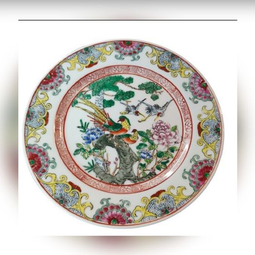Qianlong Chinese Antique Plate 10 Inch 26cm Paradise Birds Flowers