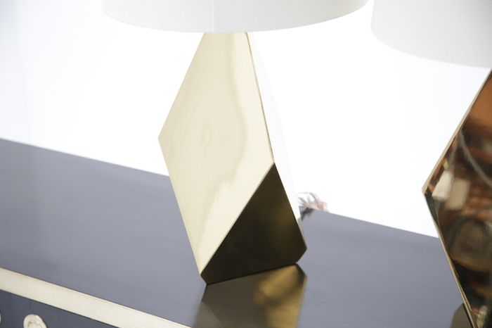 Pair of Modern Brass Origami Mid-century Style Table Lamps, USA