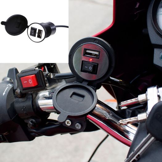 Motorcycle, Scooter, Car, Boat USB Charger with switch. Water and Dust proo