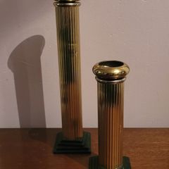 Vintage brass pair of reeded column candleholders