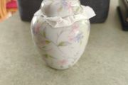 Ginger Jar, Barrel Shape Made in Japan, Pink and Purple Flowers