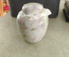 Ginger Jar, Barrel Shape Made in Japan, Pink and Purple Flowers