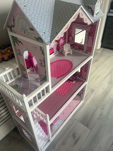 Large 3-Story Wooden Dollhouse with Furniture (1.16m Tall)
