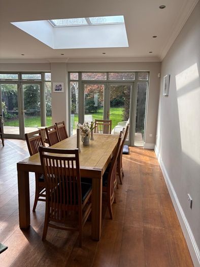 Rectangular extendable table (for 10) with 8 chairs