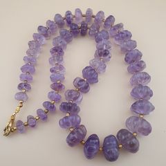 Beautiful Vintage Melon Shape Purple Ameythst Beads Necklace 22 inches