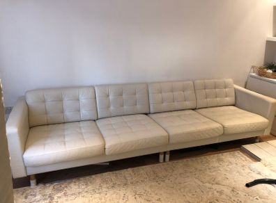 IKEA Landskrona two beige leather three-seat sofas
