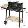 Trolley Charcoal Rectangular Steel BBQ Barbecue Grill Outdoor Patio Garden W/Wheels Wooden Shelves Image 2