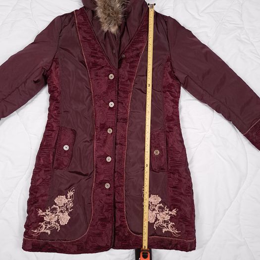 Joe Browns Burgundy Red Floral Embroidered Hooded Puffer Coat 14UK/42EU