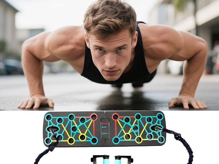 Push Up Board Training Board with Colour Coded Elastic Bands Included Muscle Strengthening Foldable Unisex Beginners Home Travel