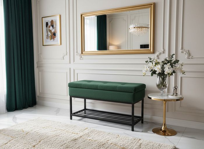 Emerald Vault Storage Ottoman  Bottle Green Velvet with Hidden Compartment