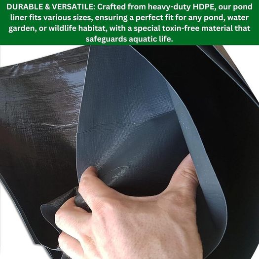 Pond Liner Various Sizes Heavy Duty HDPE Material - UV & Tear Resistant, Flexible for Koi & Fish Pools, Water Gardens