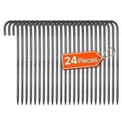 406,4 mm / 16-Inch 24 Pack Rebar Stakes Heavy Duty J Hook Galvanized Ground Anchors
