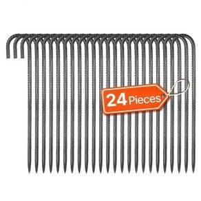 406,4 mm / 16-Inch 24 Pack Rebar Stakes Heavy Duty J Hook Galvanized Ground Anchors